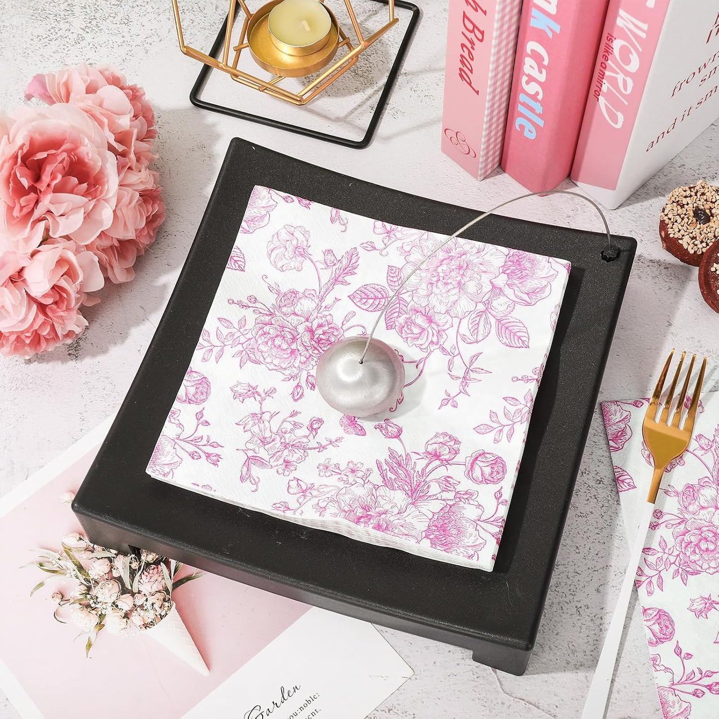 JarThenaAMCS Pink Flower Paper Napkins Floral Disposable Napkins Wildflower Square Luncheon Dinner Napkin for Party Supplies Table Decor, 50 Pcs