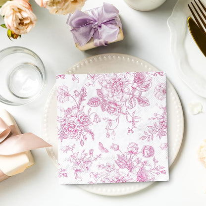 JarThenaAMCS Pink Flower Paper Napkins Floral Disposable Napkins Wildflower Square Luncheon Dinner Napkin for Party Supplies Table Decor, 50 Pcs
