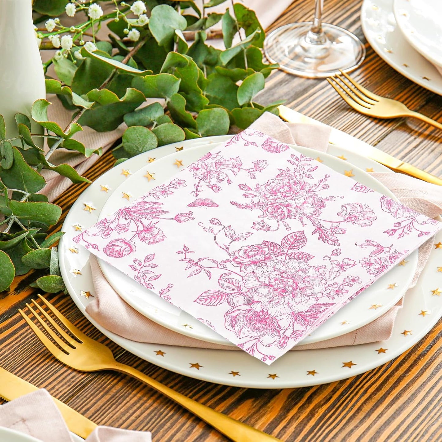 JarThenaAMCS Pink Flower Paper Napkins Floral Disposable Napkins Wildflower Square Luncheon Dinner Napkin for Party Supplies Table Decor, 50 Pcs