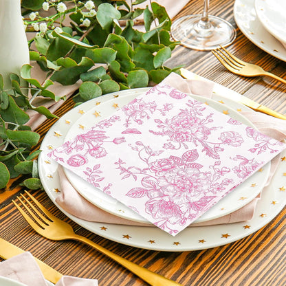 JarThenaAMCS Pink Flower Paper Napkins Floral Disposable Napkins Wildflower Square Luncheon Dinner Napkin for Party Supplies Table Decor, 50 Pcs