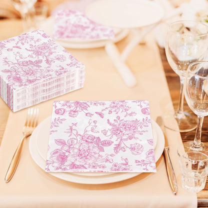 JarThenaAMCS Pink Flower Paper Napkins Floral Disposable Napkins Wildflower Square Luncheon Dinner Napkin for Party Supplies Table Decor, 50 Pcs