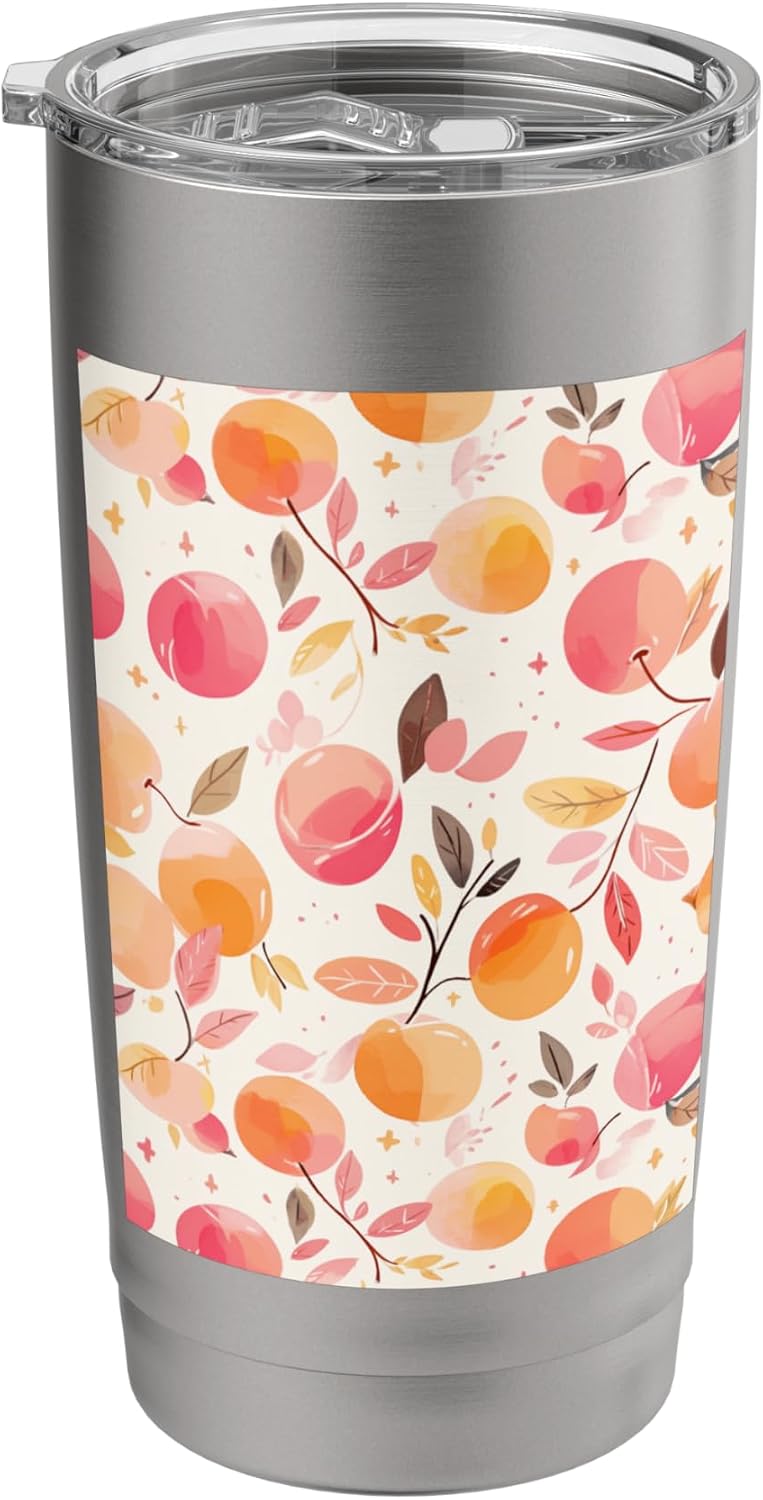 Peach Pattern Art Vintage Fruit Stainless Steel Insulated Tumbler