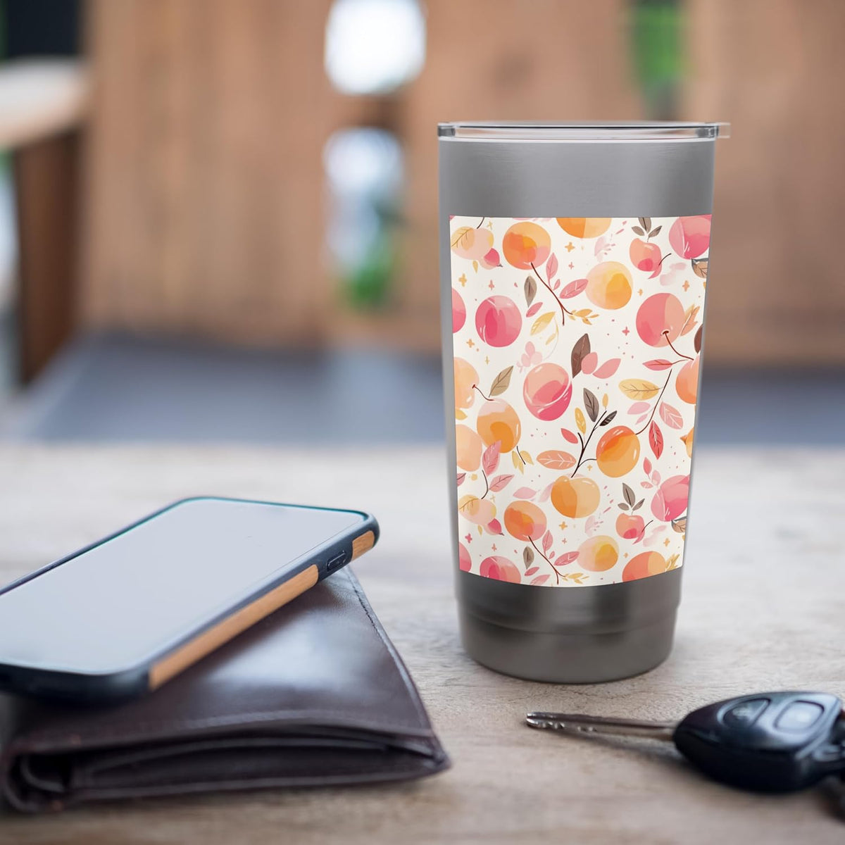 Peach Pattern Art Vintage Fruit Stainless Steel Insulated Tumbler
