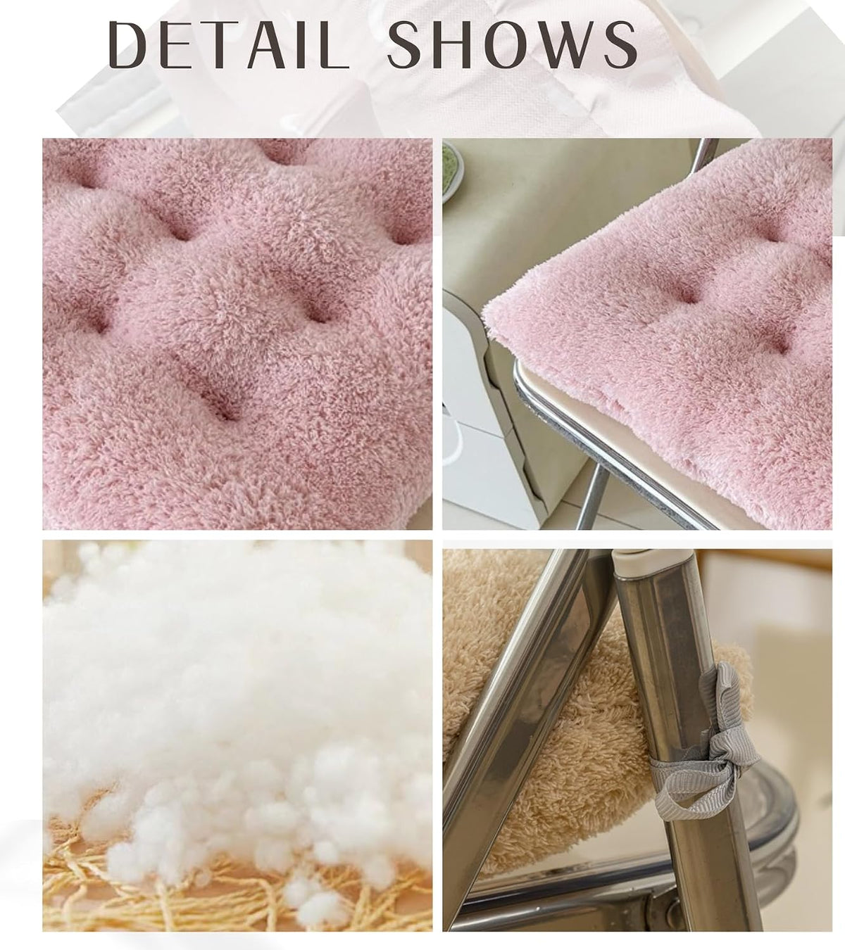 Luxury Sherpa Fleece Chair Cushions with Ties Cushion Pillow 15x15x3 Inch Thick Padding & Tufted Design Plush Tufted Chair Pads for Indoor Dining Room and Kitchen Chairs (Pink,15"x15")
