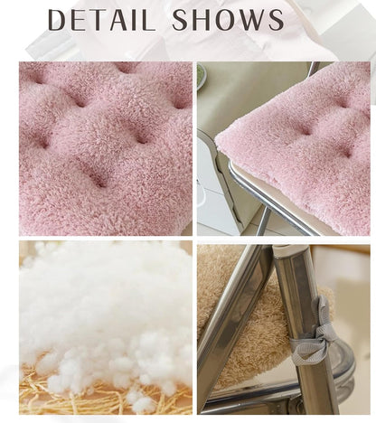 Luxury Sherpa Fleece Chair Cushions with Ties Cushion Pillow 15x15x3 Inch Thick Padding & Tufted Design Plush Tufted Chair Pads for Indoor Dining Room and Kitchen Chairs (Pink,15"x15")
