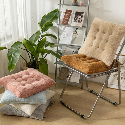 Luxury Sherpa Fleece Chair Cushions with Ties Cushion Pillow 15x15x3 Inch Thick Padding & Tufted Design Plush Tufted Chair Pads for Indoor Dining Room and Kitchen Chairs (Pink,15"x15")