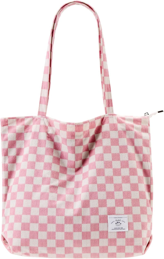 KALIDI Women Corduroy Tote Bag Zipper Casual Tote's Handbag Big Capacity Shoulder Bag with Pockets
