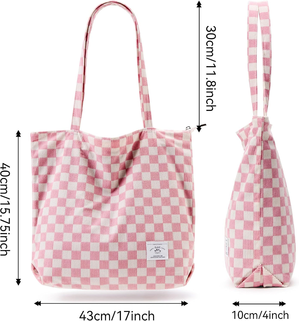 KALIDI Women Corduroy Tote Bag Zipper Casual Tote's Handbag Big Capacity Shoulder Bag with Pockets