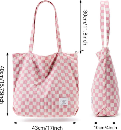 KALIDI Women Corduroy Tote Bag Zipper Casual Tote's Handbag Big Capacity Shoulder Bag with Pockets