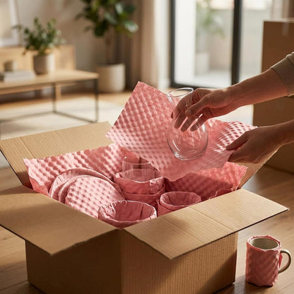 12" x 12" 250FT Pink Paper Bubble Wrap Sheets for Packing Embossed Kraft Cushioning Wrap Packing Paper for Moving Shipping Storage Fragile Items Glassware Dishes Gifts Small Business Packaging