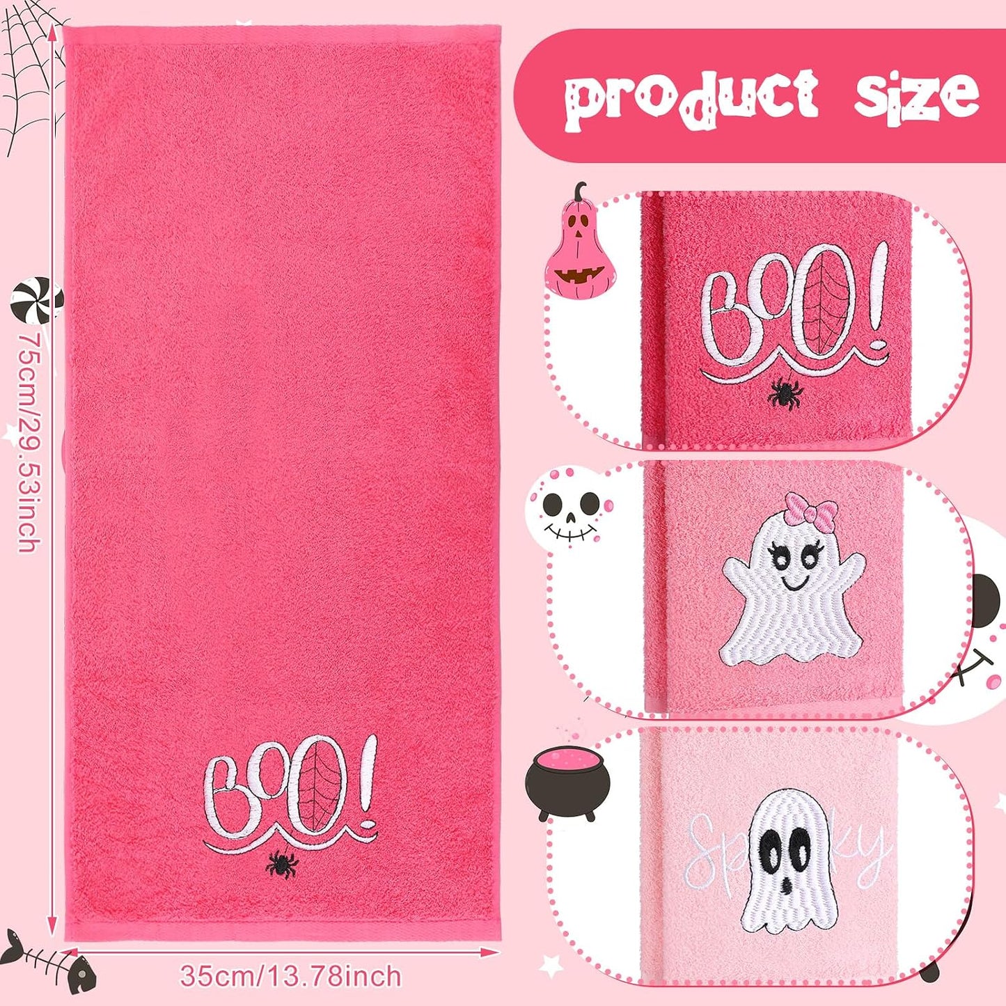 3 Pcs Pink Halloween Ghost Boo Hand Towels for Bathroom