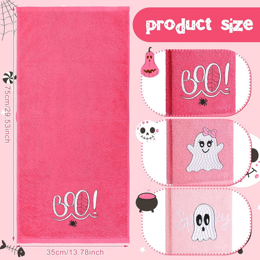 3 Pcs Pink Halloween Ghost Boo Hand Towels for Bathroom