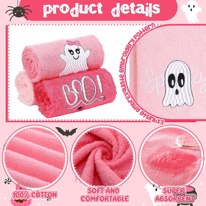 3 Pcs Pink Halloween Ghost Boo Hand Towels for Bathroom