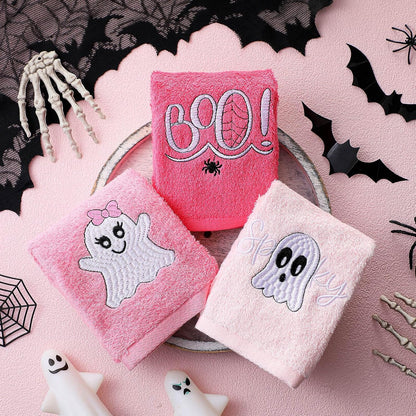 3 Pcs Pink Halloween Ghost Boo Hand Towels for Bathroom