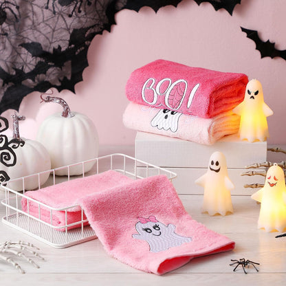 3 Pcs Pink Halloween Ghost Boo Hand Towels for Bathroom