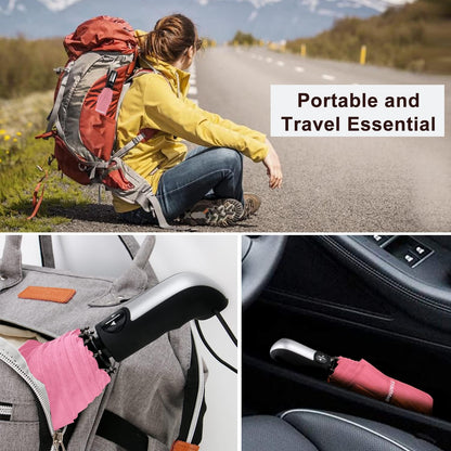 Travel Umbrella Windproof with 46 Inches Large Canopy 10 Reinforced Fiberglass Ribs Ergonomic Handle Auto Open & Close, Pink