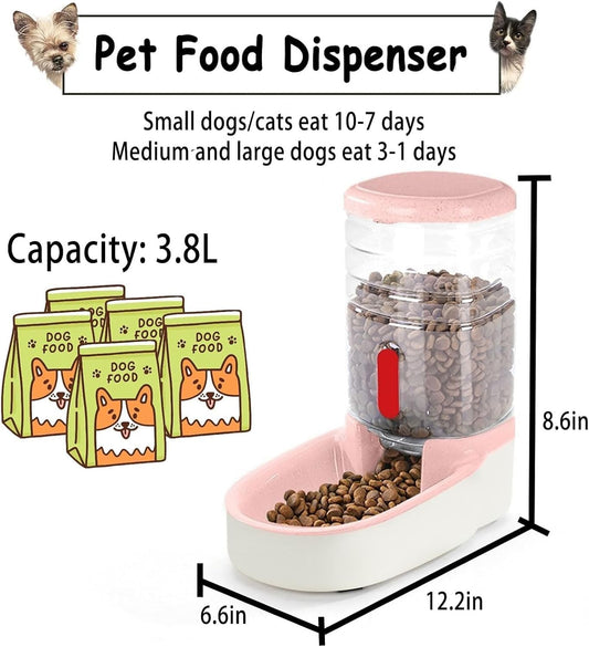 kathson Gravity Dog Food Dispenser Automatic Cat Feeding Food Station 1 Gallon Large Capacity Puppy Food Bowl for Small and Medium Dogs Cats Pink