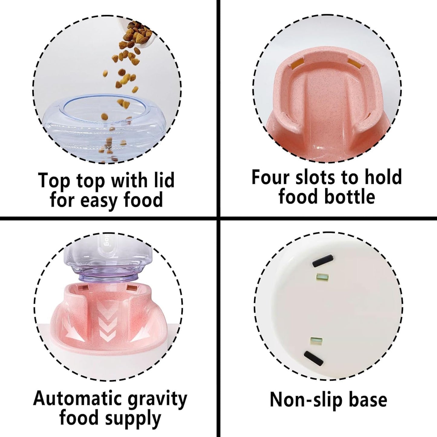 kathson Gravity Dog Food Dispenser Automatic Cat Feeding Food Station 1 Gallon Large Capacity Puppy Food Bowl for Small and Medium Dogs Cats Pink
