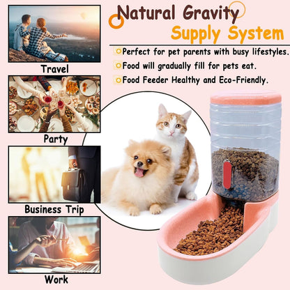 kathson Gravity Dog Food Dispenser Automatic Cat Feeding Food Station 1 Gallon Large Capacity Puppy Food Bowl for Small and Medium Dogs Cats Pink