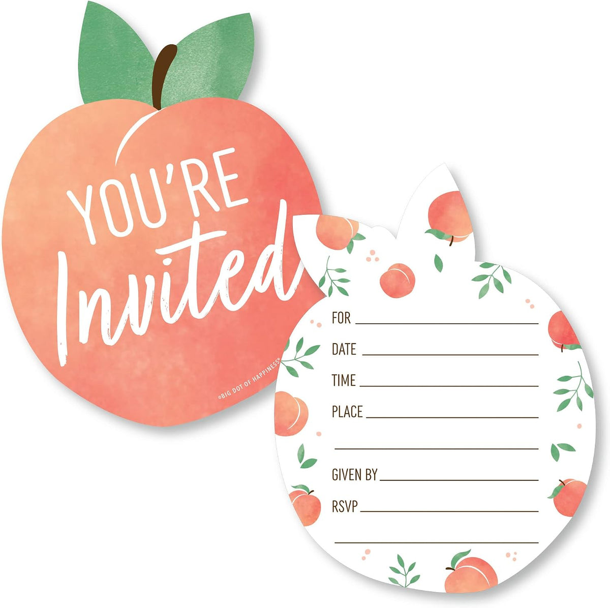 Sweet as a Peach - Shaped Fill-In Invitation Cards - 12 Count