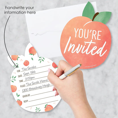 Sweet as a Peach - Shaped Fill-In Invitation Cards - 12 Count