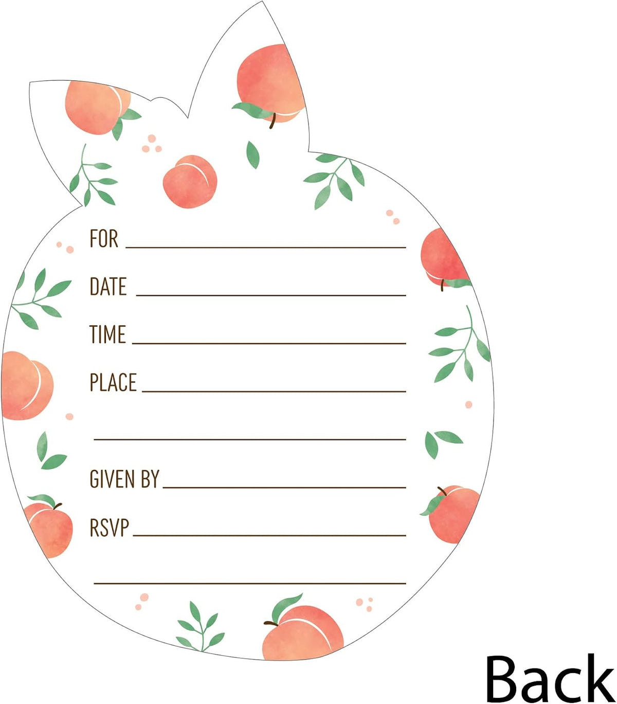 Sweet as a Peach - Shaped Fill-In Invitation Cards - 12 Count