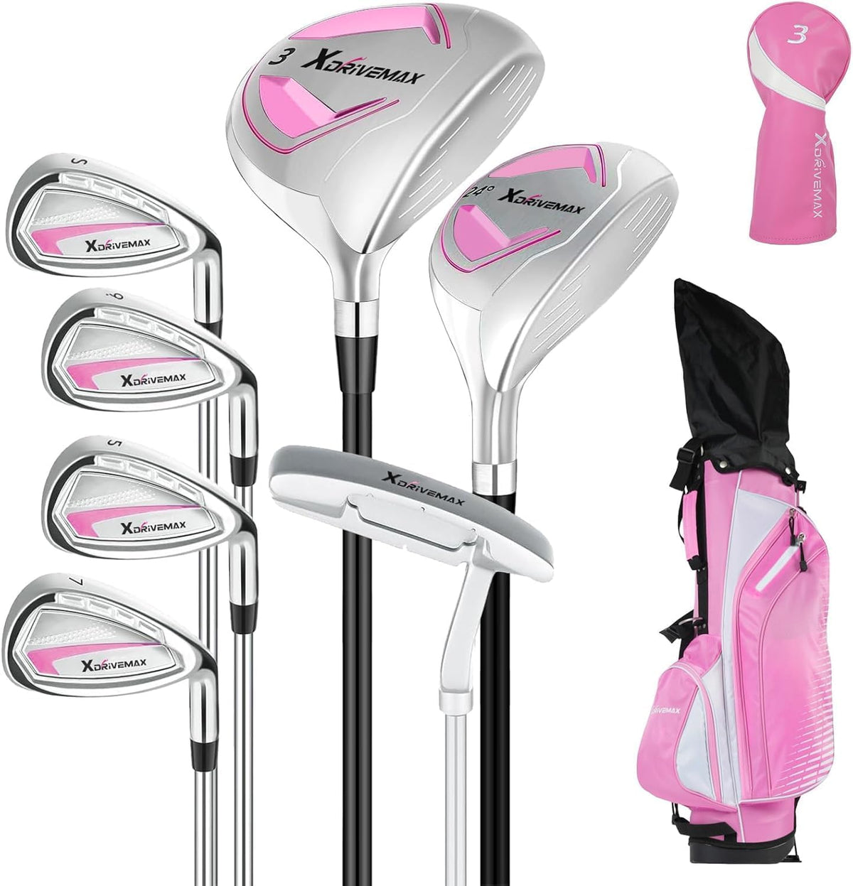 8-Piece Right & Left Hand Complete Golf Club Set for Men & Women: Wood, Hybrid, Irons, Putter & Bag - Beginner Friendly, High Distance & Accuracy