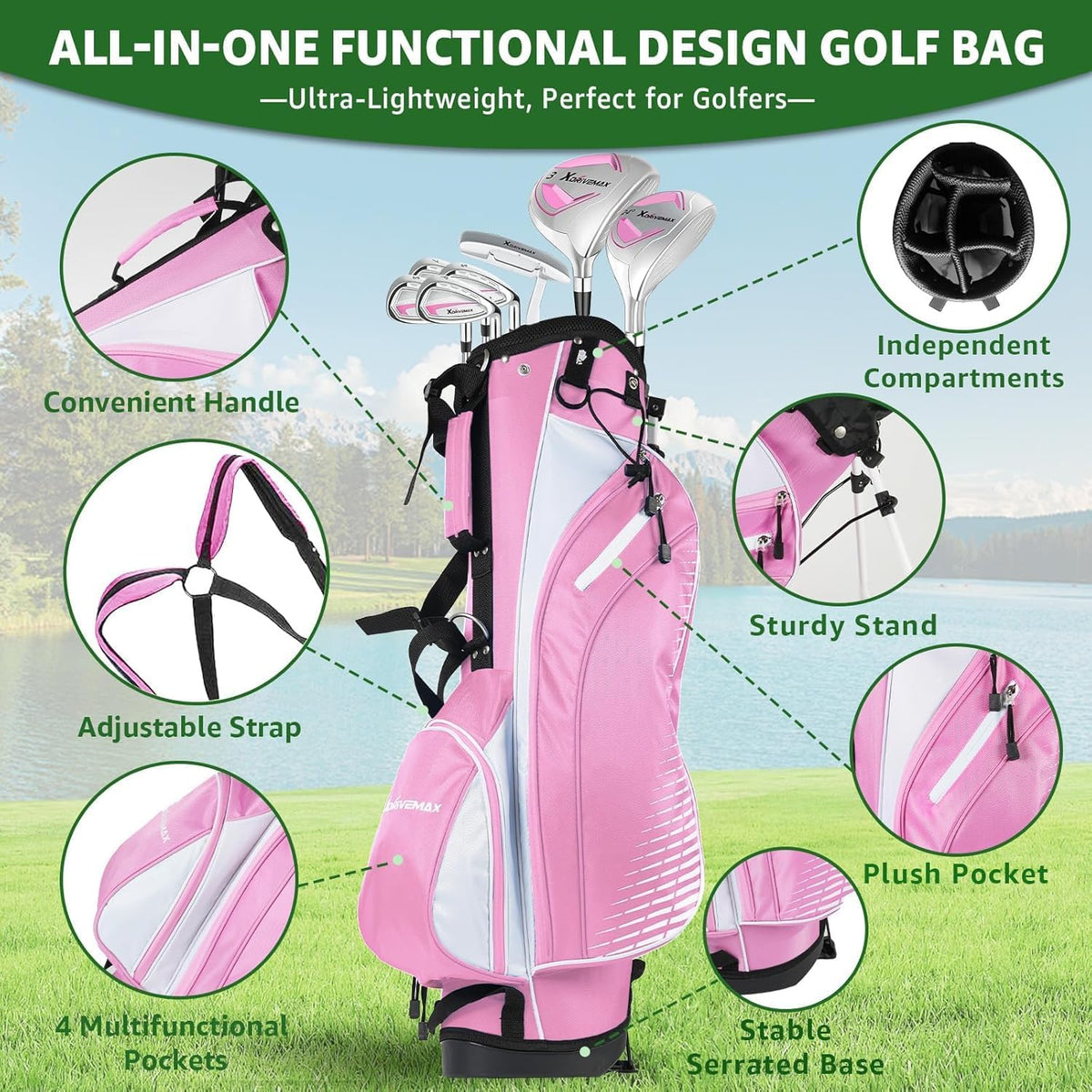 8-Piece Right & Left Hand Complete Golf Club Set for Men & Women: Wood, Hybrid, Irons, Putter & Bag - Beginner Friendly, High Distance & Accuracy