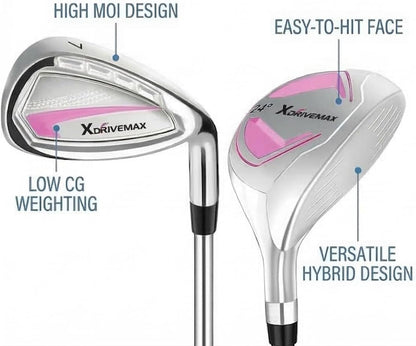 8-Piece Right & Left Hand Complete Golf Club Set for Men & Women: Wood, Hybrid, Irons, Putter & Bag - Beginner Friendly, High Distance & Accuracy