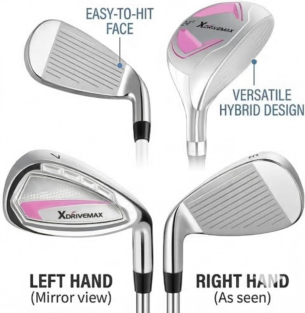 8-Piece Right & Left Hand Complete Golf Club Set for Men & Women: Wood, Hybrid, Irons, Putter & Bag - Beginner Friendly, High Distance & Accuracy