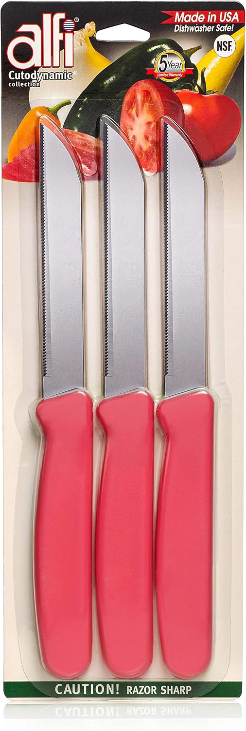 All-Purpose Knives Aerospace Precision Pointed Tip - Home And Kitchen Supplies - Serrated Steak Knives Set | Made in USA (Strawberry Pink)