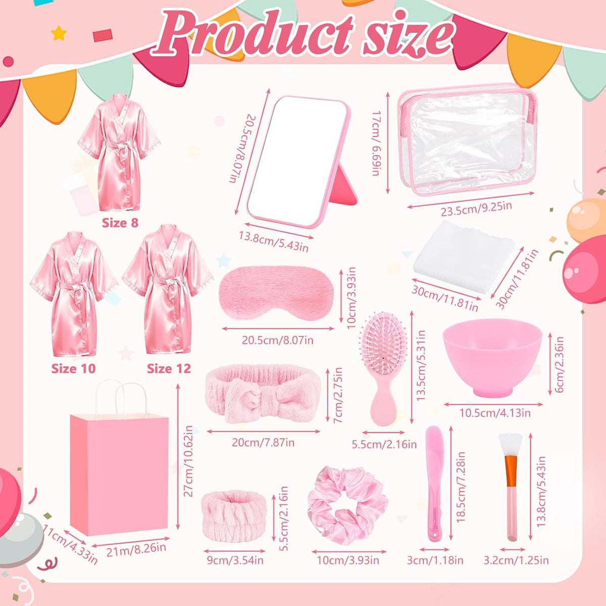 78Pcs/6Set Spa Party Supplies for Girls Pink Kids Sleepover Party Favors with Satin Robe Mirror Headband Scrunchies Eye Masks Combs Towel Mixing Bowl Cosmetic Bags for Slumber Birthday Christmas Gift