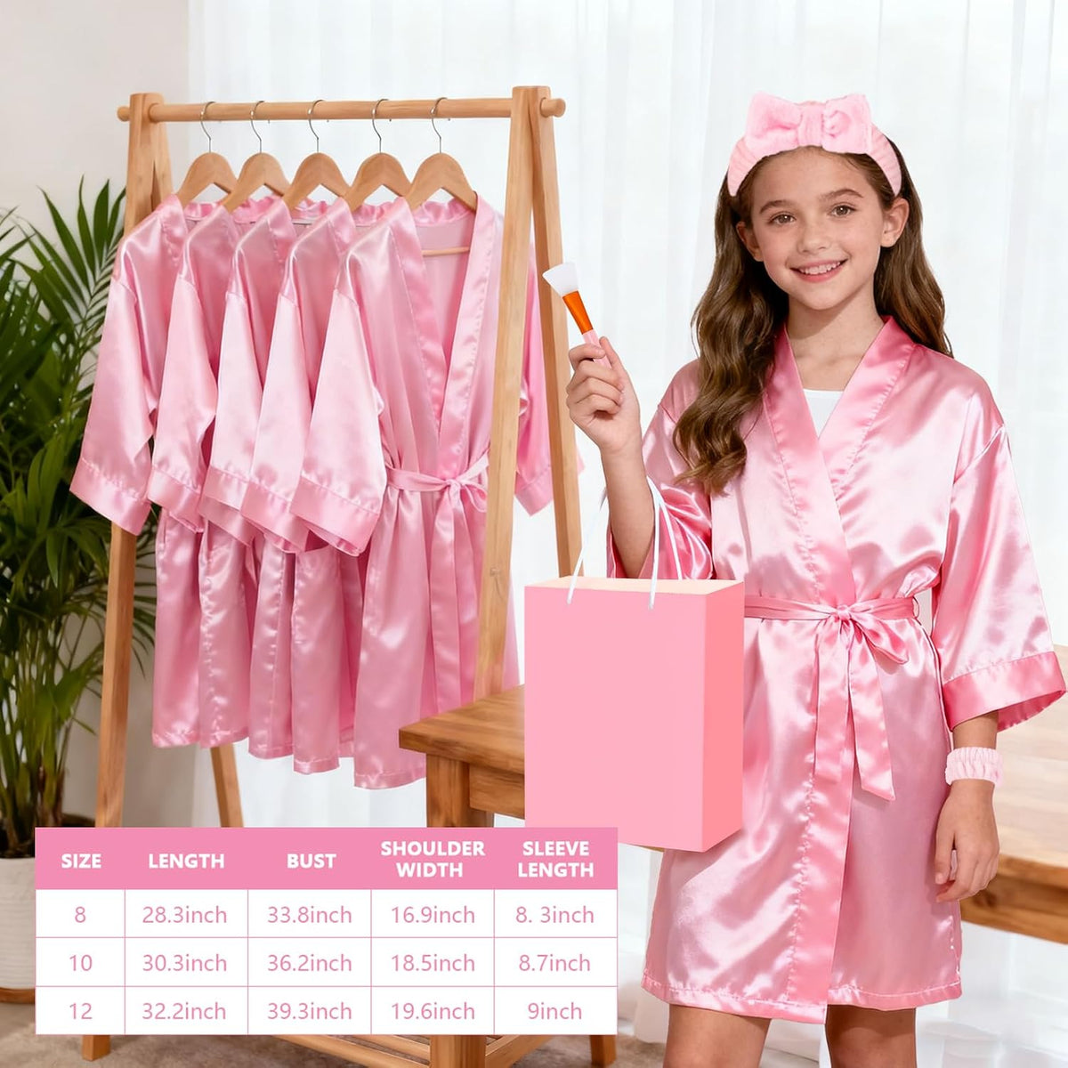 78Pcs/6Set Spa Party Supplies for Girls Pink Kids Sleepover Party Favors with Satin Robe Mirror Headband Scrunchies Eye Masks Combs Towel Mixing Bowl Cosmetic Bags for Slumber Birthday Christmas Gift