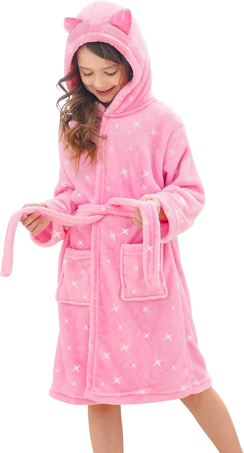 Soft Hooded Rainbow Bathrobe Sleepwear for Girls
