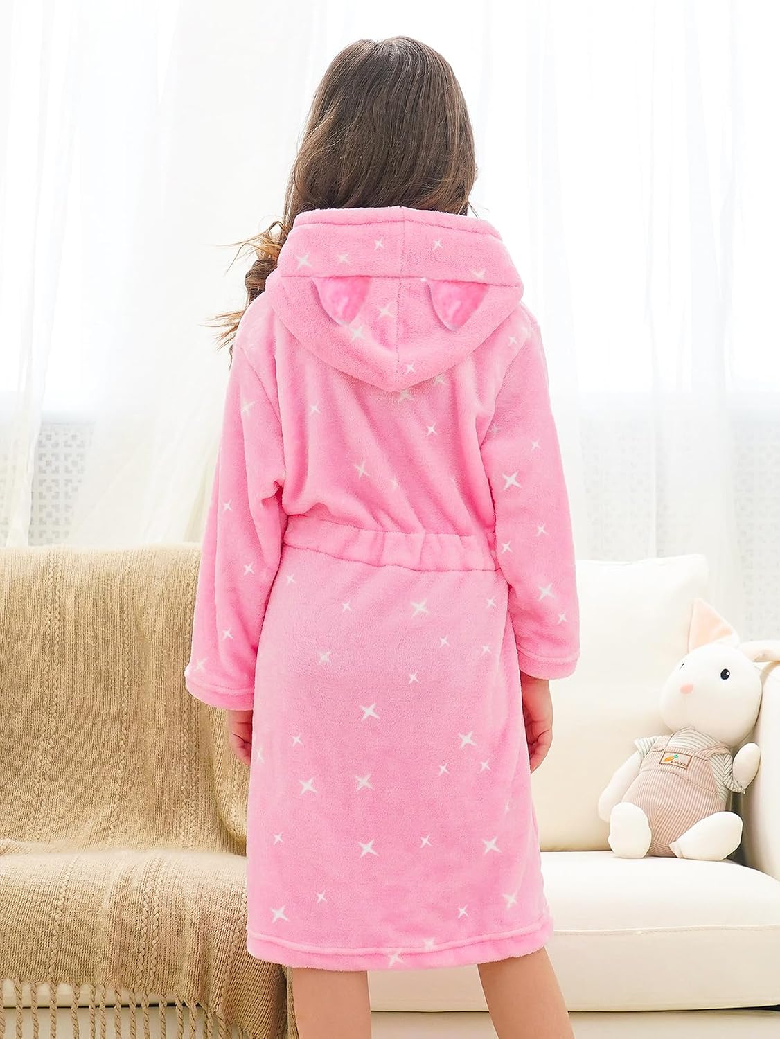 Soft Hooded Rainbow Bathrobe Sleepwear for Girls