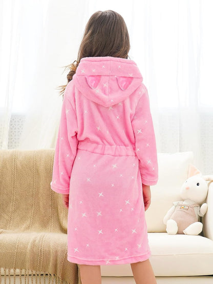 Soft Hooded Rainbow Bathrobe Sleepwear for Girls