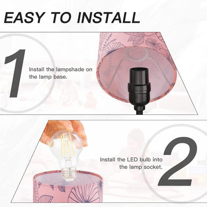 CINSARY Touch Control Bedside Lamp with 2 USB Ports, 3-Way Dimmable Table lamp for Bedroom, Nightstand Lamp with Round Pink Flower Fabric Shade for Living Room Home Office (E26 LED Bulb Included)