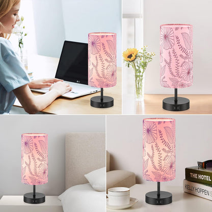 CINSARY Touch Control Bedside Lamp with 2 USB Ports, 3-Way Dimmable Table lamp for Bedroom, Nightstand Lamp with Round Pink Flower Fabric Shade for Living Room Home Office (E26 LED Bulb Included)