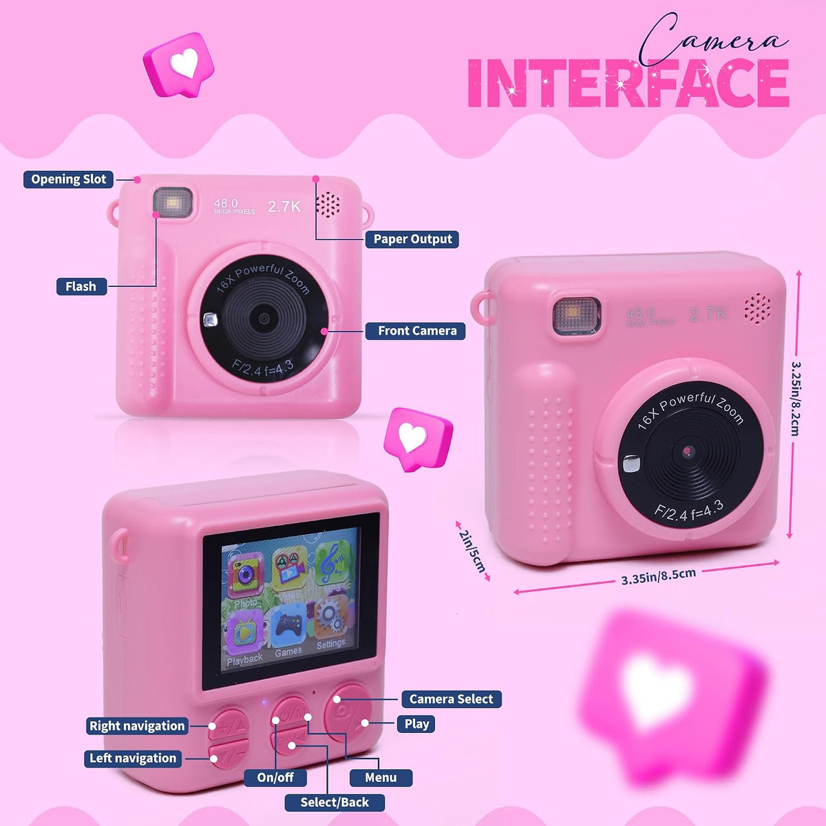 Photomaker Kit - Instant Print Camera for Kids Plus DIY Journal Kit for Girls - 150 Pcs Tween Journal & Camera for Girls - 6 7 8 9 10 11 12 13 14 Year Old Girl (Pink)