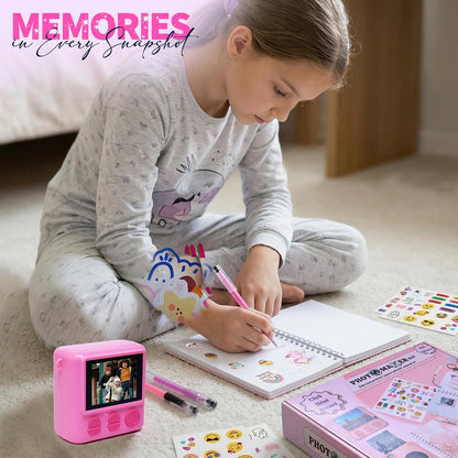 Photomaker Kit - Instant Print Camera for Kids Plus DIY Journal Kit for Girls - 150 Pcs Tween Journal & Camera for Girls - 6 7 8 9 10 11 12 13 14 Year Old Girl (Pink)