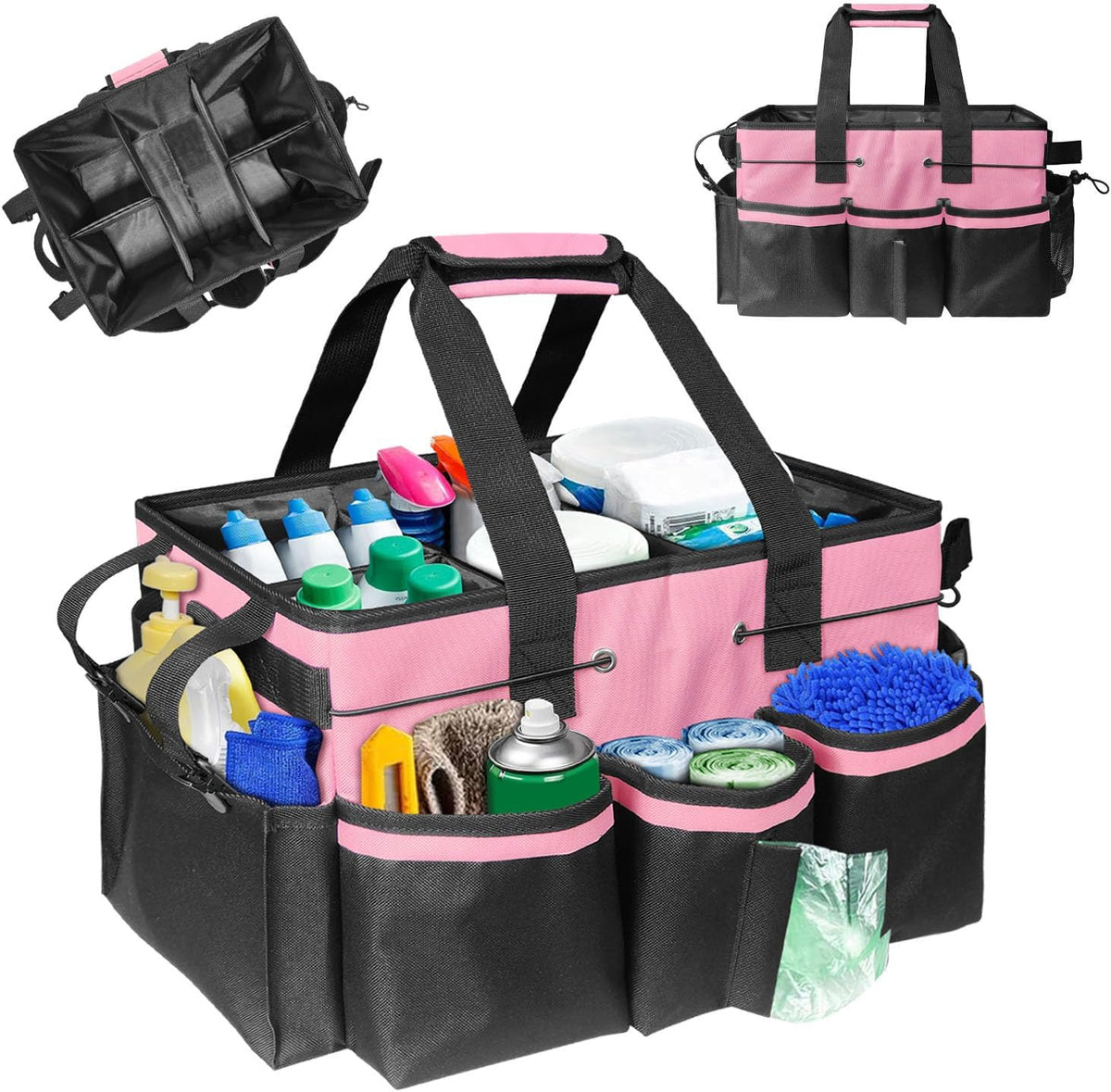 Cleaning Caddy Bag Wearable,Cleaning Caddy Supplies Organizer(Pink)