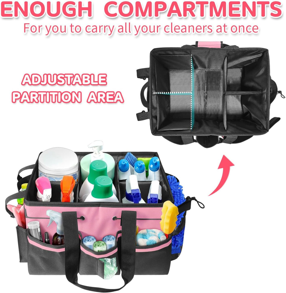 Cleaning Caddy Bag Wearable,Cleaning Caddy Supplies Organizer(Pink)