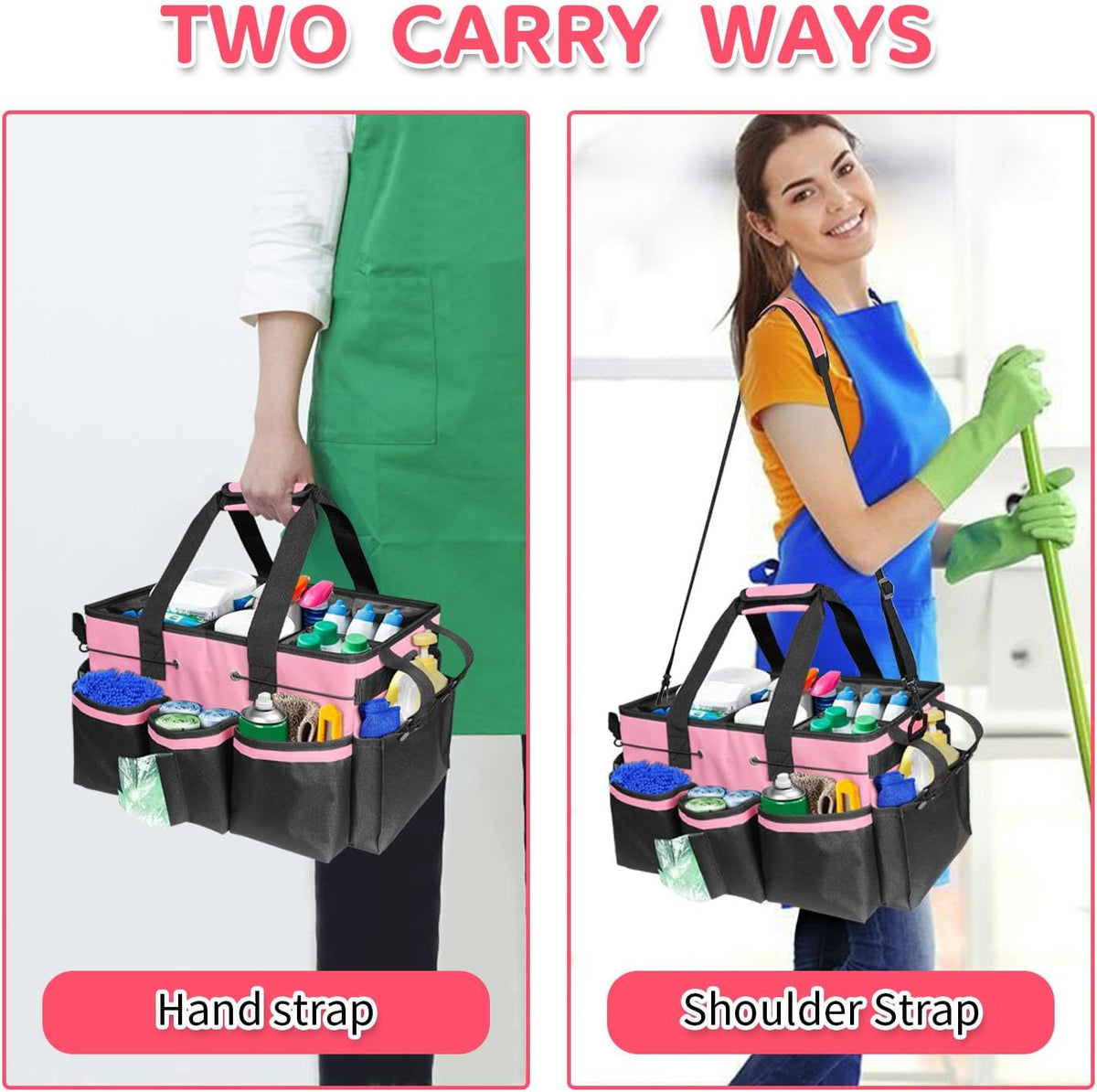 Cleaning Caddy Bag Wearable,Cleaning Caddy Supplies Organizer(Pink)
