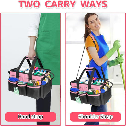 Cleaning Caddy Bag Wearable,Cleaning Caddy Supplies Organizer(Pink)