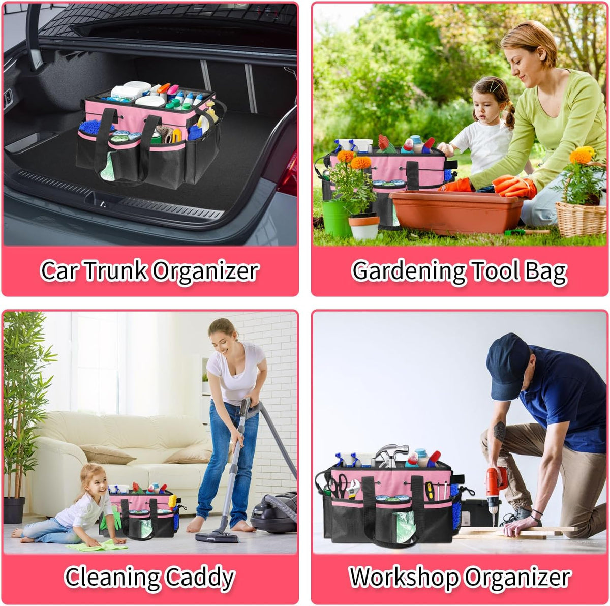 Cleaning Caddy Bag Wearable,Cleaning Caddy Supplies Organizer(Pink)