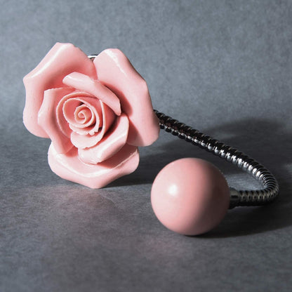 3D Flower Ceramic Wall Coat Hook, 2Pcs Rose Pink Set