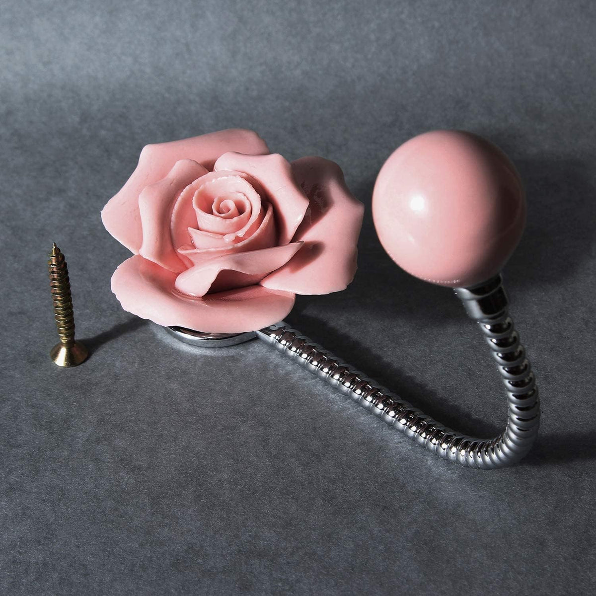 3D Flower Ceramic Wall Coat Hook, 2Pcs Rose Pink Set