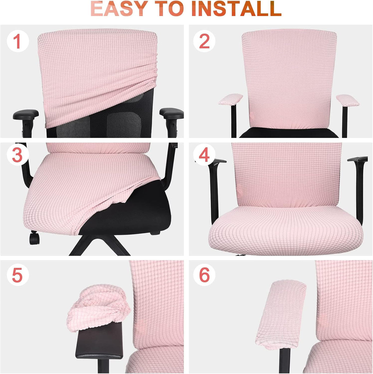 4 Pcs Office Chair Covers Stretchable Armrest Seat,XL,Pale Pink