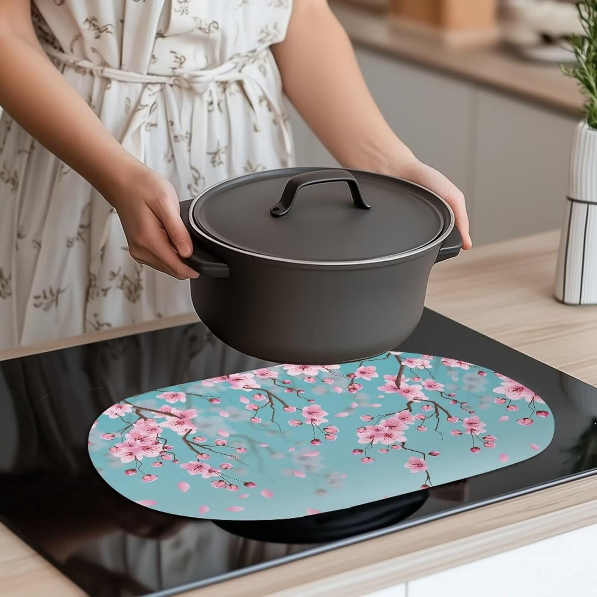6 PCS Tablemats Non-Slip Oil-Proof Oval Kitchen Table Mats Heat Resistant PU Leather Table Mats for Home Farmhouse Round Table, 12 x 18 Inch, Peach Blossom