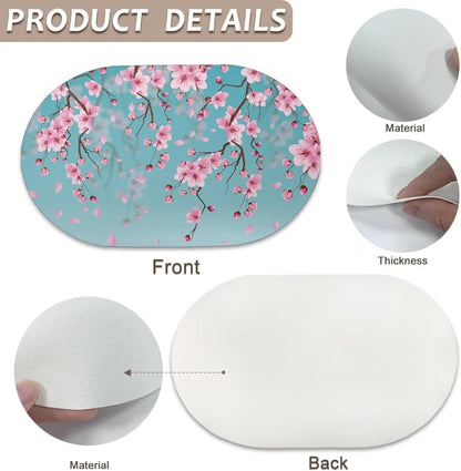 6 PCS Tablemats Non-Slip Oil-Proof Oval Kitchen Table Mats Heat Resistant PU Leather Table Mats for Home Farmhouse Round Table, 12 x 18 Inch, Peach Blossom